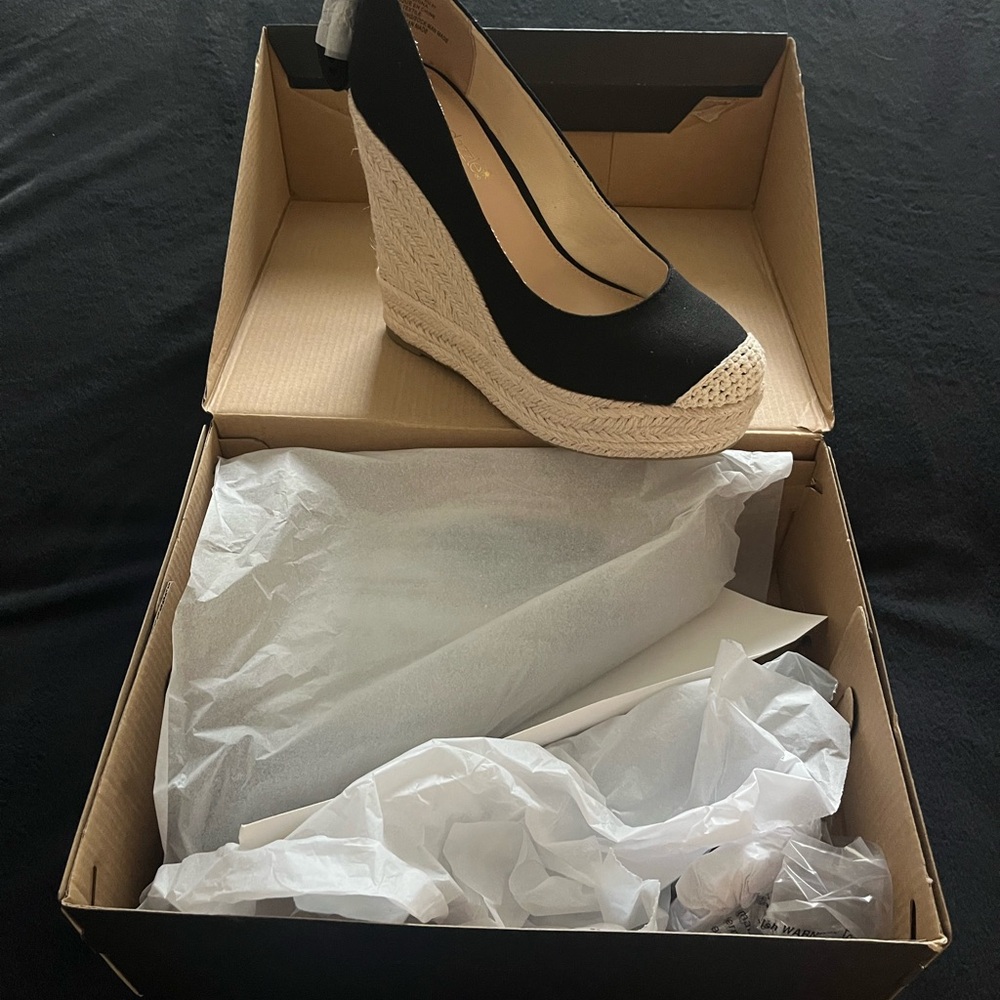 Brand New Black Espadrille Wedge Sandals